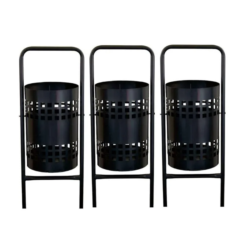 Kit 3 Lixeiras Redondas Tela 113CM Aço Carbono 40L Preto Metalmig