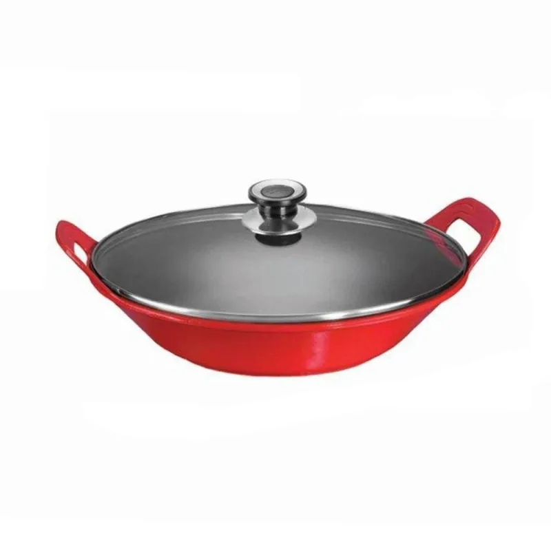 Panela de Ferro Fundido para Risoto Chef 5L com Tampa de Vidro 36cm Vermelho Panela Mineira - Panela Mineira - Utilidades Domesticas