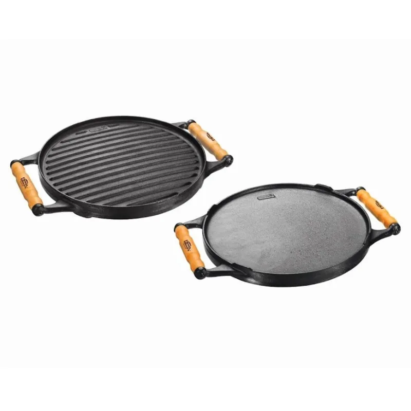 Chapa Dupla Face Redonda Alça de Madeira Panela Mineira 30cm - Panela Mineira