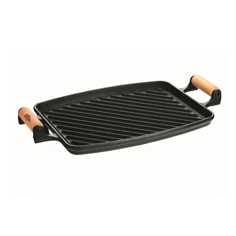 Chapa Grill Retangular Alça Madeira Panela Mineira 33x25cm - Panela Mineira