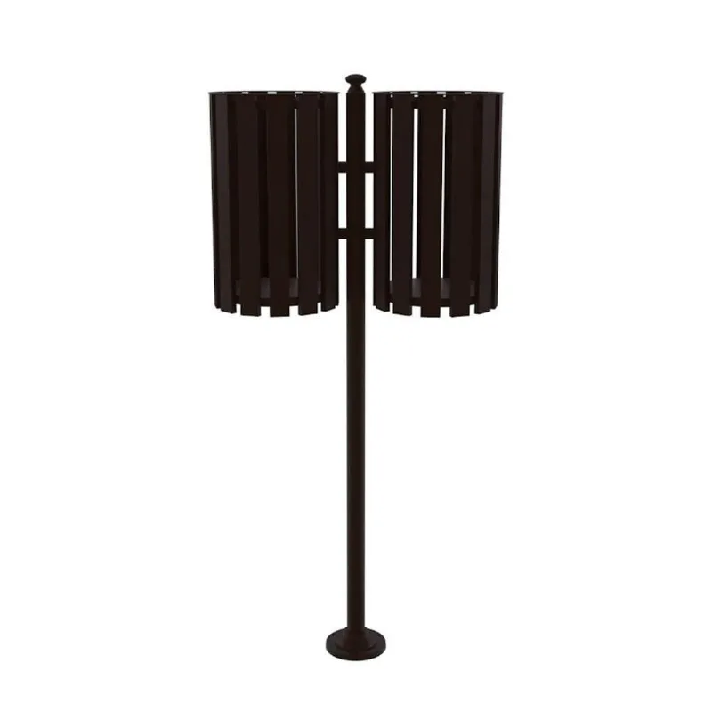 Lixeira de Rua Dupla Tubular LPDM151UTD para Ambientes Externos Marrom 151cm