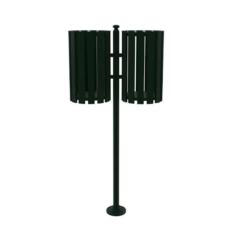 Lixeira de Rua Dupla Tubular para Pátios Parques 151cm Verde para Área Externa