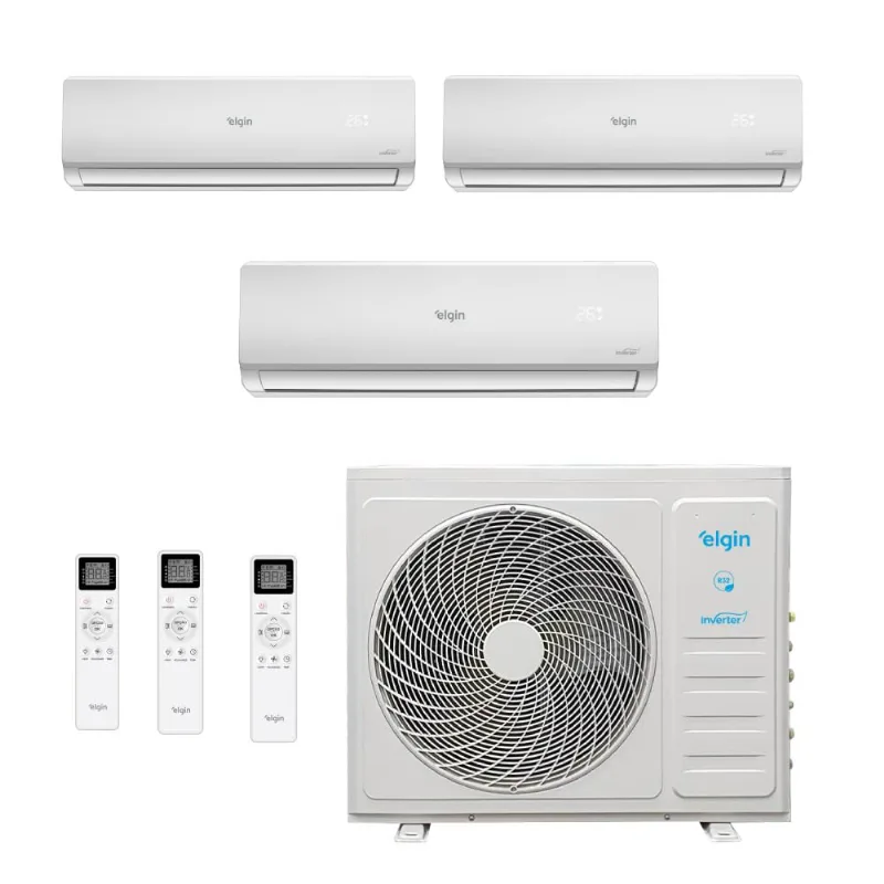 Ar Condicionado Tri Split Hi Wall Inverter Elgin Total Plus 27000 Btus (9000+9000+12000) Quente/frio Mtqe27c2cb - 220v