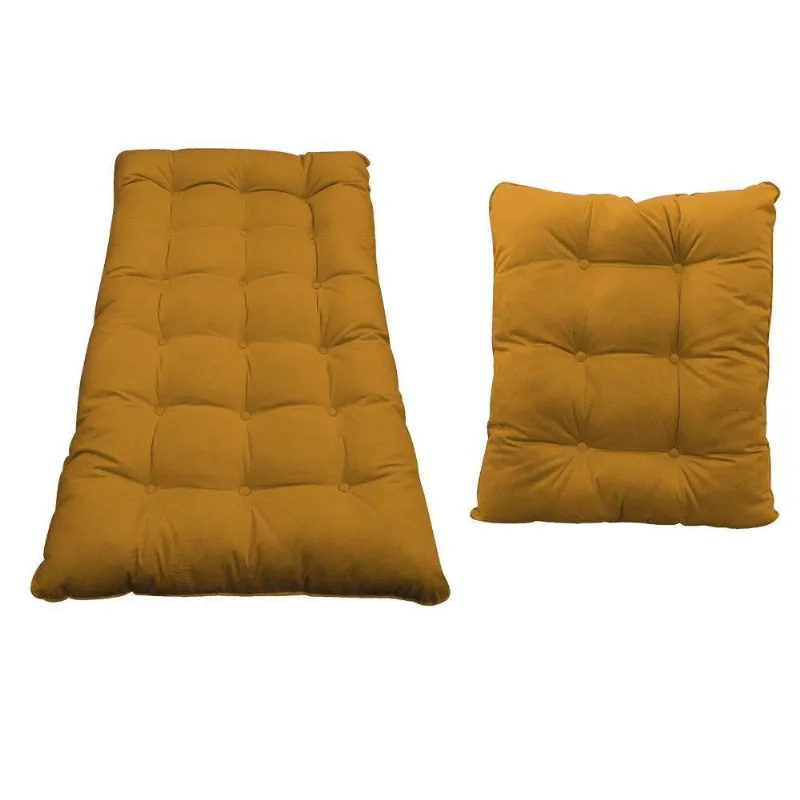 Kit Almofadas para Poltrona e Puff Costela Suede Mostarda