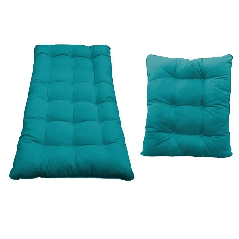 Kit Almofadas Para Poltrona e Puff Costela Suede Azul Turquesa