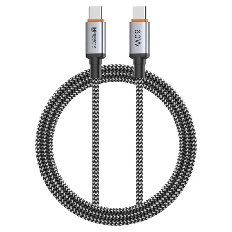 Cabo USB-C Hrebos CB-477C Premium Nylon Trançado 60W 1 Metro - HREBOS