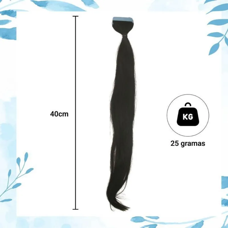 Mega Hair Aplique Fita Adesiva Cabelo Humano 40Cm Castanho