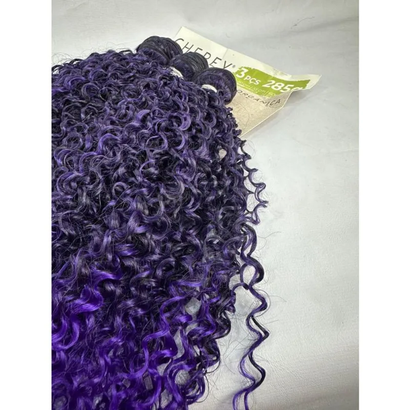 Aplique Cabelo Orgânico Cacheado 285g Cherey Goivo 50/55/60cm 3 Telas T1B/PURPLE Cabelo Orgânico Cacheado Golvo 285 G
