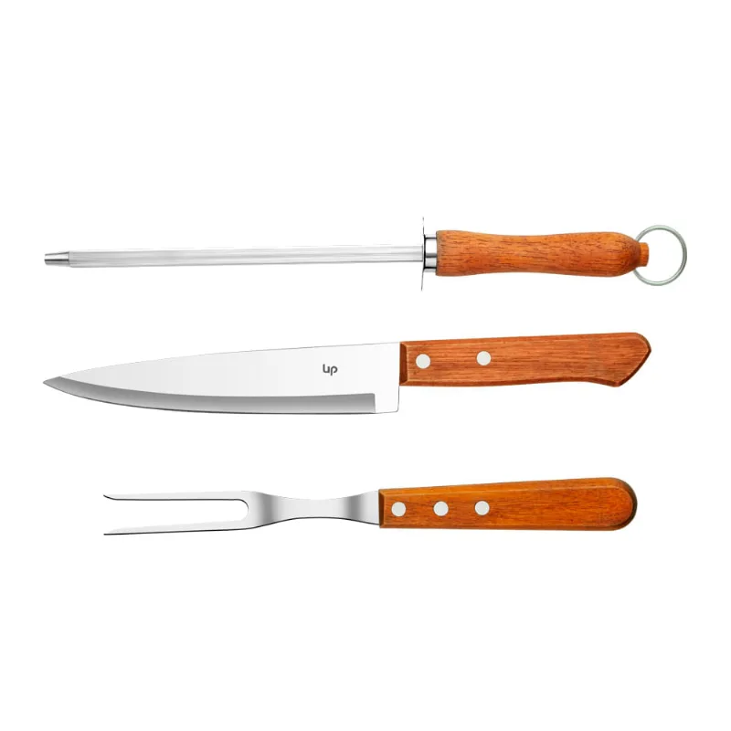 Kit Churrasco 3 Peças (Chaira + Garfo + Faca 7 Pol) Up Home - UD230 UD230