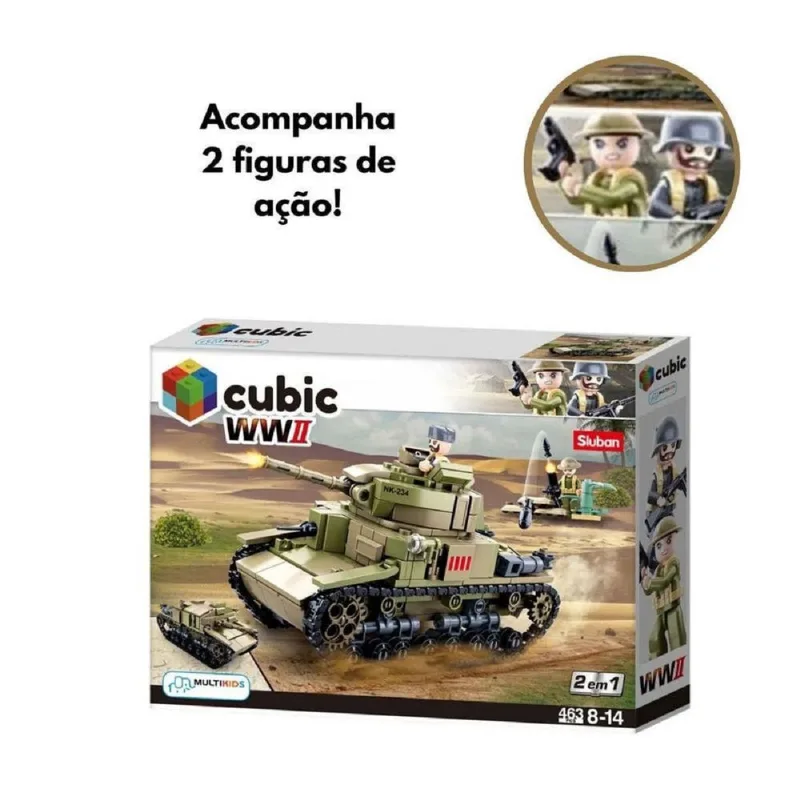 Blocos de Montar Cubic WWII Tanque Warfare 463 Peças Multilaser