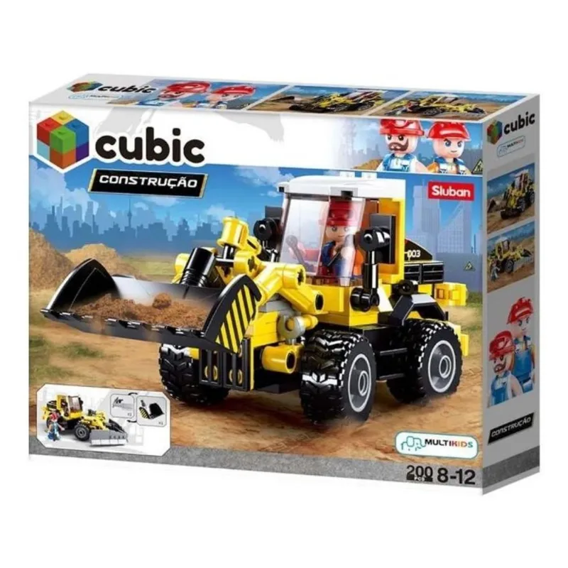Blocos de Montar Cubic Construção Trator 200 Pçs Multikids