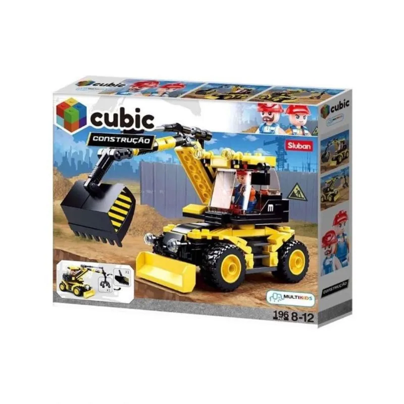 Blocos de Montar Cubic 2 em 1 Construção Escavadeira 196 Pçs Multikids