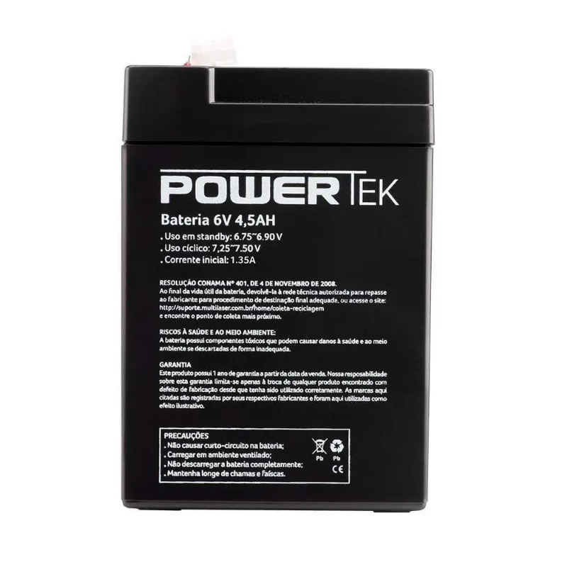 Bateria 6V 4,5A Selada En071 Powertek Multilaser