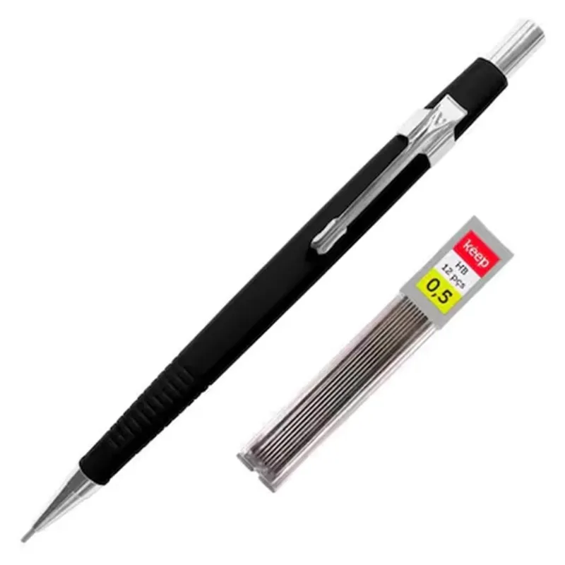 Lapiseira Técnica Keep 0,5MM Preta + Tubo De Grafite Blister EI111 (MP)