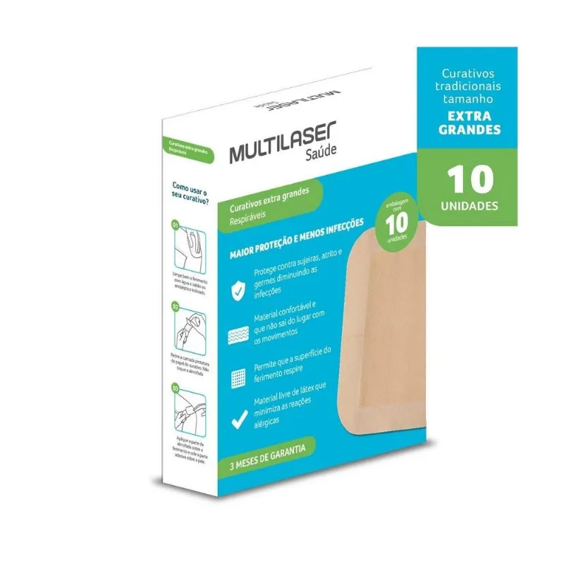 Curativo Extra Grande - Caixa 10 - Multilaser Saúde - Hc497