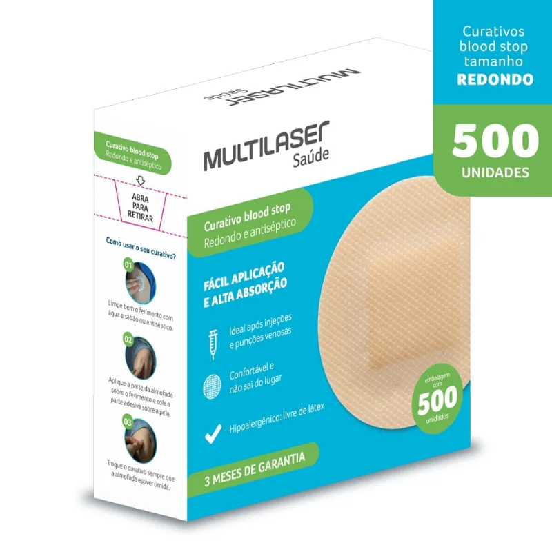 Curativo Blood Stop - Caixa Com 500 - Multilaser Saúde - Hc485 Hc485