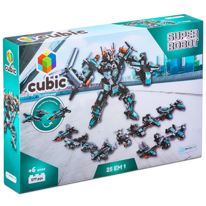 Blocos de Montar Educativo Multikids Cubic Super Robot 25 em 1 577 Peças 12 Anos+ BR1618