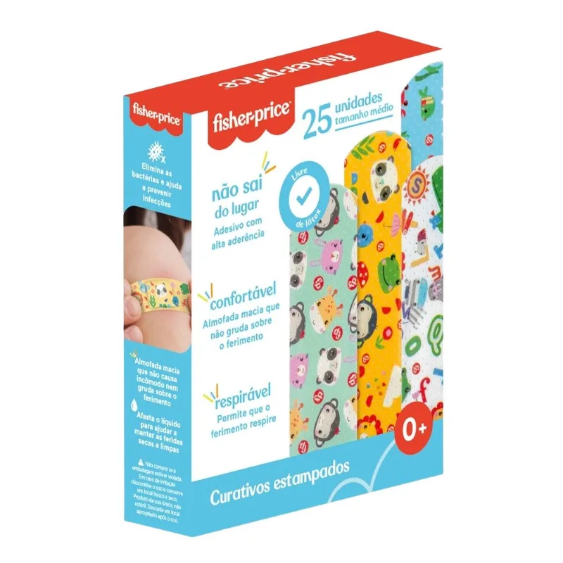 Curativos Estampados Fisher Price Tamanho 19x76mm 25 Unidades