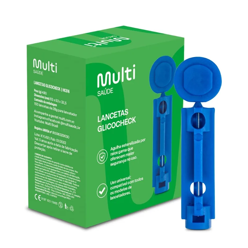 Lancetas Care Plus 28G Caixa com 100un Multi Saúde - HC516 HC516