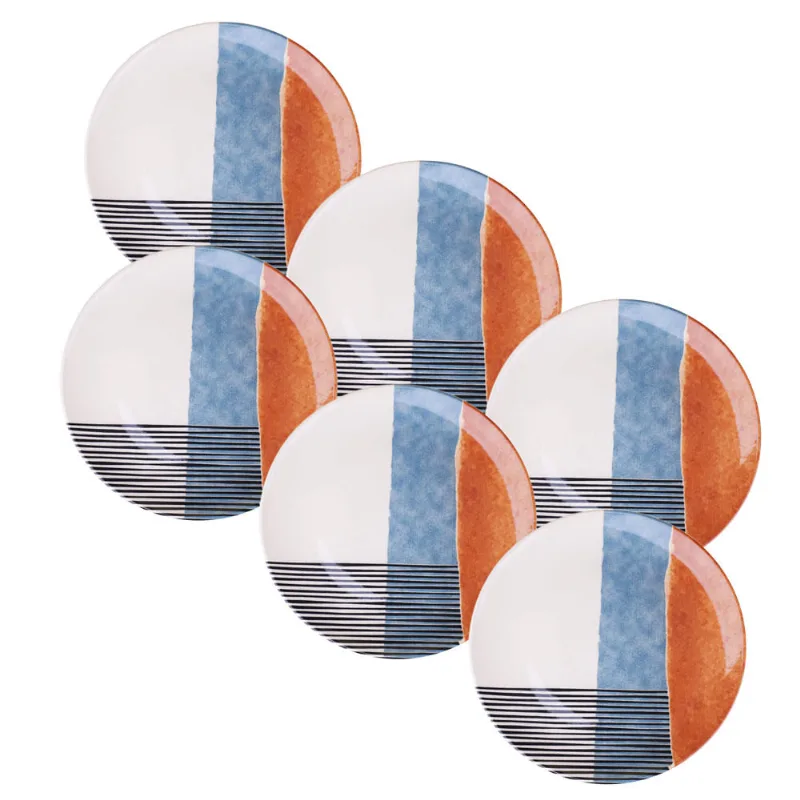 Kit 6 Pratos Raso de Cerâmica 27cm Abstrata Porto Brasil Coup