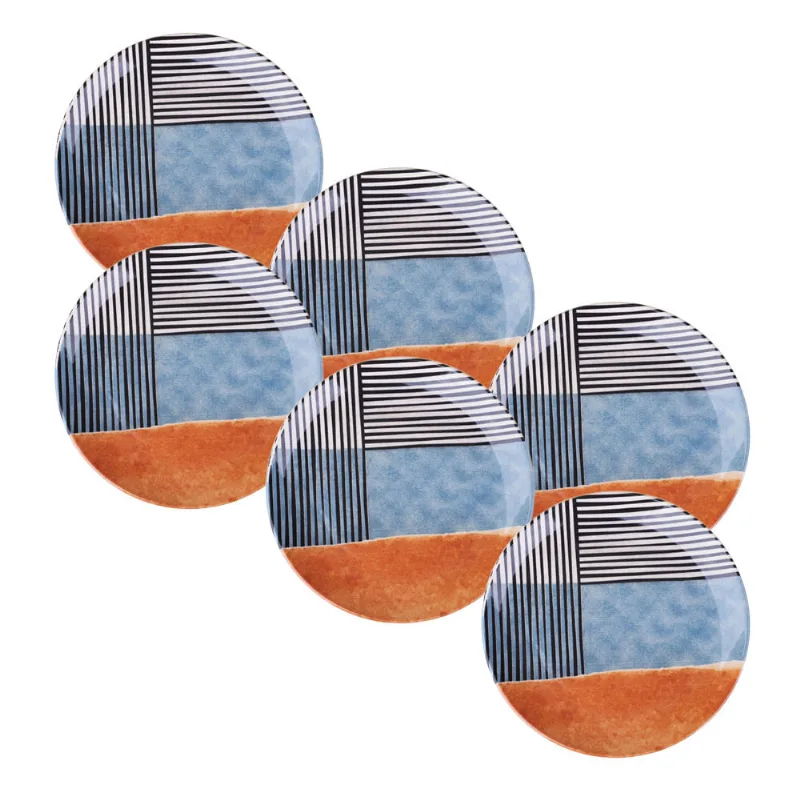 Kit 6 Pratos de Sobremesa Cerâmica 20,5cm Abstrata Porto Brasil Coup