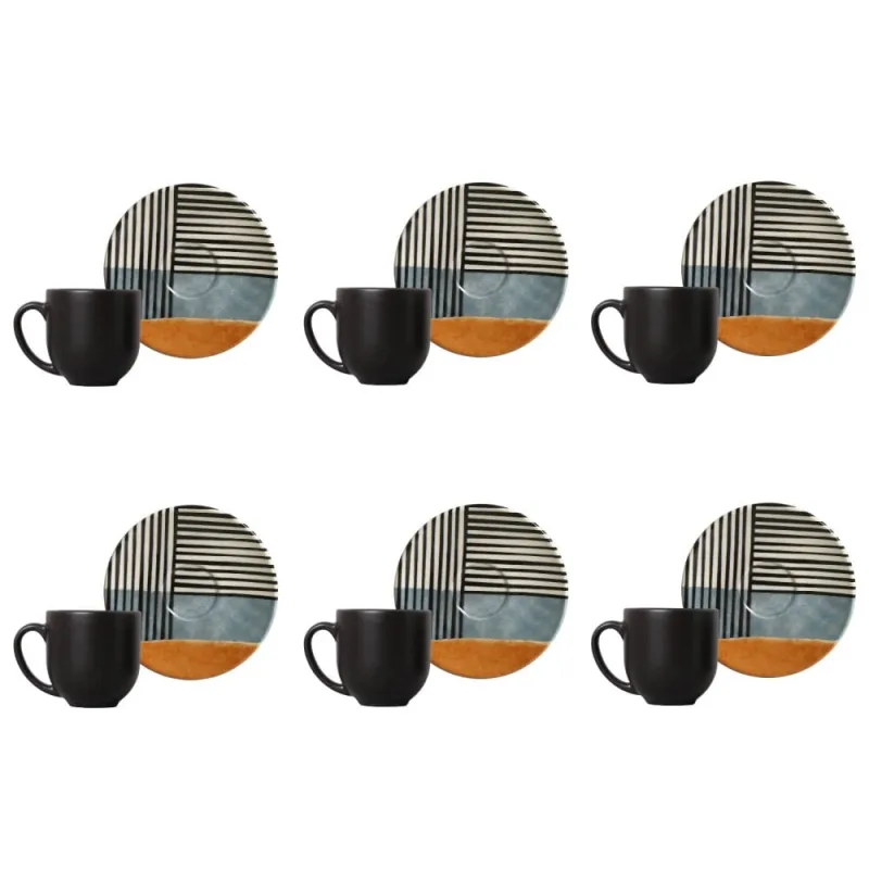 Conjunto de Xícara de Cafezinho com Pires 06 Peças Coup Abstrata Porto Brasil - Porto Brasil