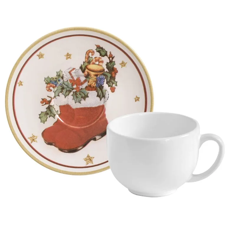 Conjunto com 6 Xícaras de Chá com 6 Pires Coup Santa Claus 260ml