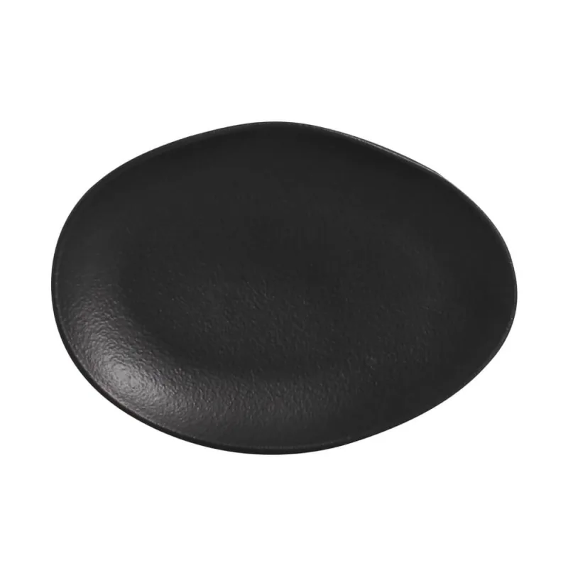 Conjunto com 6 Pratos de Sobremesa Oval Orgânico Preto Matte  22,5x16,5x2,5cm - Porto Brasil Cerâmica - Utilidades Domesticas