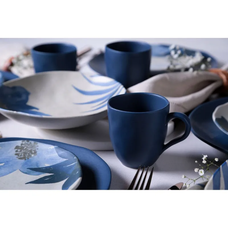 Aparelho De Jantar Orgânico Aquarela Blue Porto Brasil 16 Peças