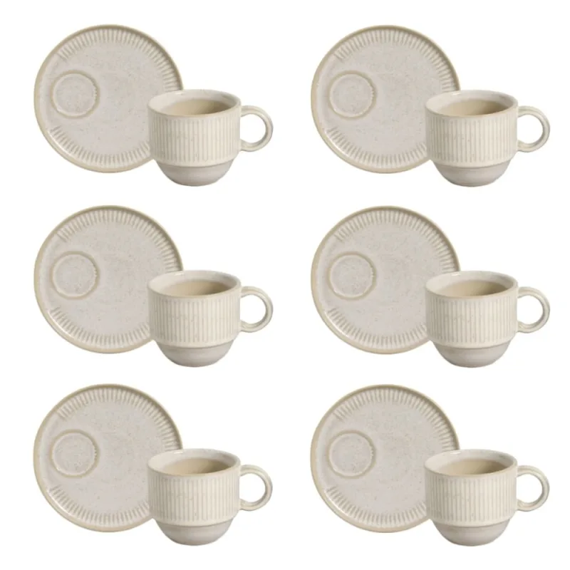 Conjunto de Xícara de Chá Empilhável com Pires 06 Peças Linhas Latte Porto Brasil - Porto Brasil