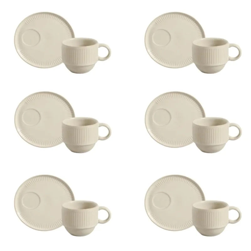 Conjunto de Xícara de Chá Empilhável com Pires 06 Peças Linhas Clay Porto Brasil - Porto Brasil - Utilidades Domesticas