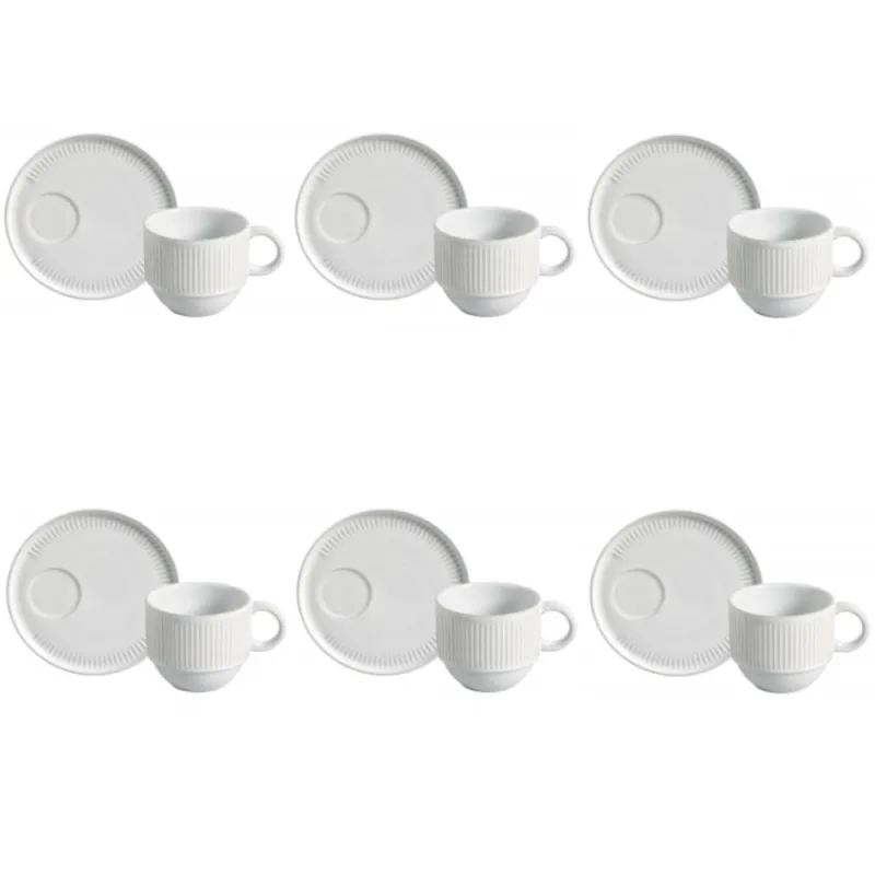 Conjunto de Xícara de Chá Empilhável com Pires 06 Peças Linhas New White Porto Brasil - Porto Brasil - Utilidades Domesticas