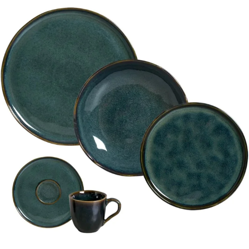 Aparelho de Jantar Porto Brasil Bio Oceano 30 Peças Cerâmica Stoneware Azul Mesa Posta