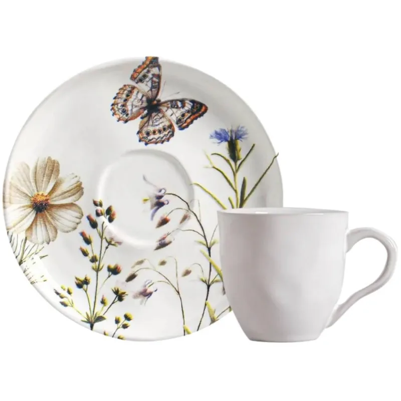 Xícara de Chá 170ml com Pires Bio Encanto Cerâmica Stoneware Decorada Porto Brasil