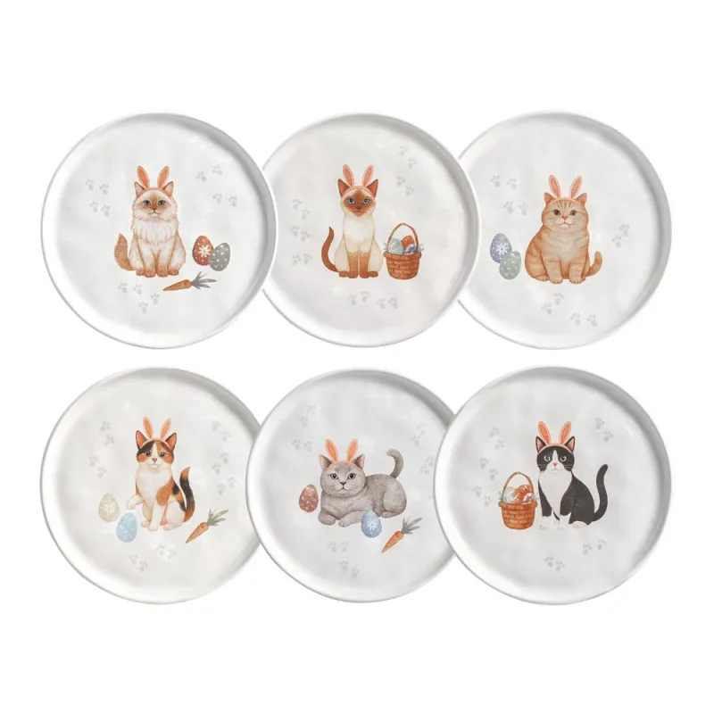 Conjunto com 6 Pratos de Sobremesa Bio Gatinhos Ø21,5cm - Porto Brasil Cerâmica - Utilidades Domesticas