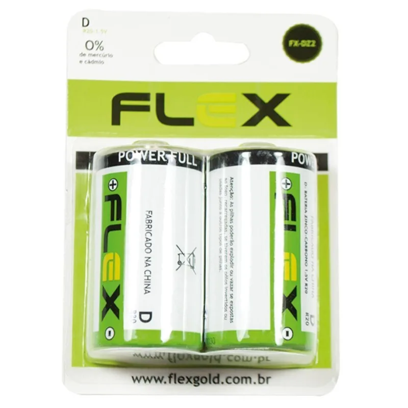 Pilha D Zinco 2 Flex FX-DZ2 1,5V Tipo LR20 com 2 Unidades