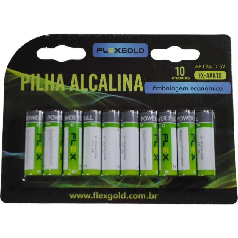 Pilha Alcalina FLEX GOLD AA Blister com 10 Unidades - Flex - Papelaria