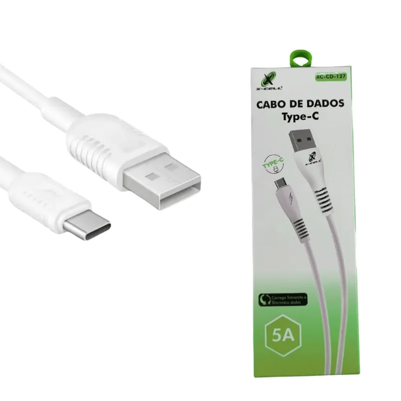 Cabo Dados Carregamento USB x Tipo C 5A XC-CD-127 Branco