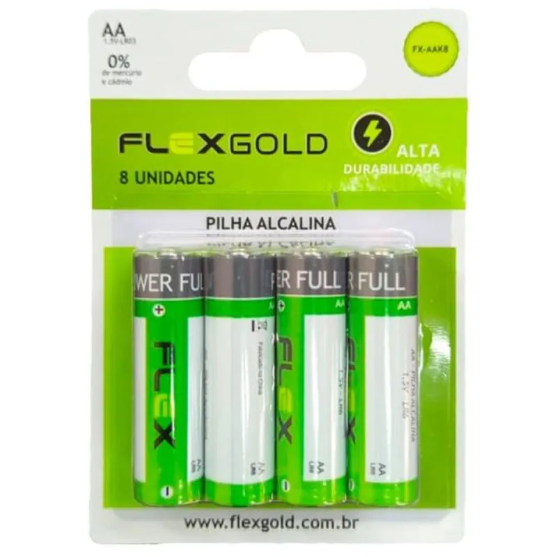 Pilha Aa Alcalina Cartela Com 8 Unidades Flex [F108] - Flex - Casa E Construção