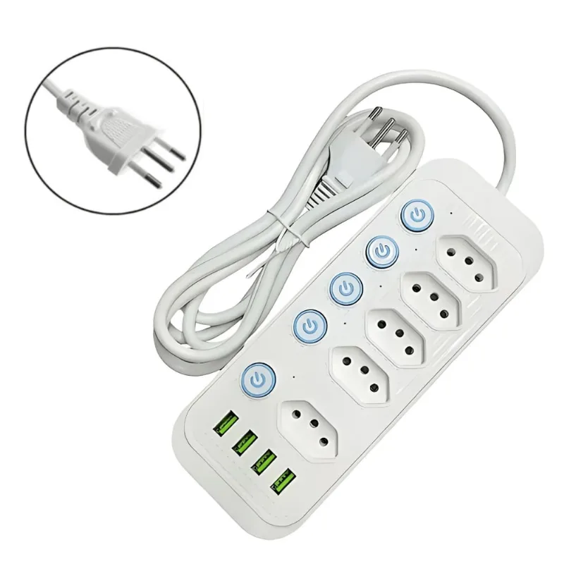 Extensão Filtro de Linha 2 Metros Bivolt 5 Tomadas 4 USB XC-FL-02