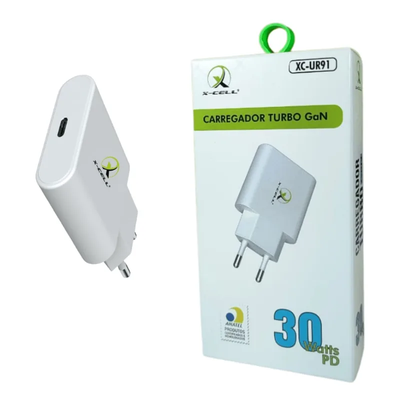 Carregador Turbo GaN Tipo-C 30W PD S/Cabo XC-UR91 Cor Branco