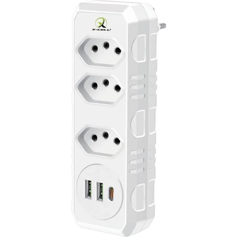 Adaptador de Tomada XC-FL-09 3 Saídas 2P+T 10A 2500W USB-C Bivolt 2 Flex