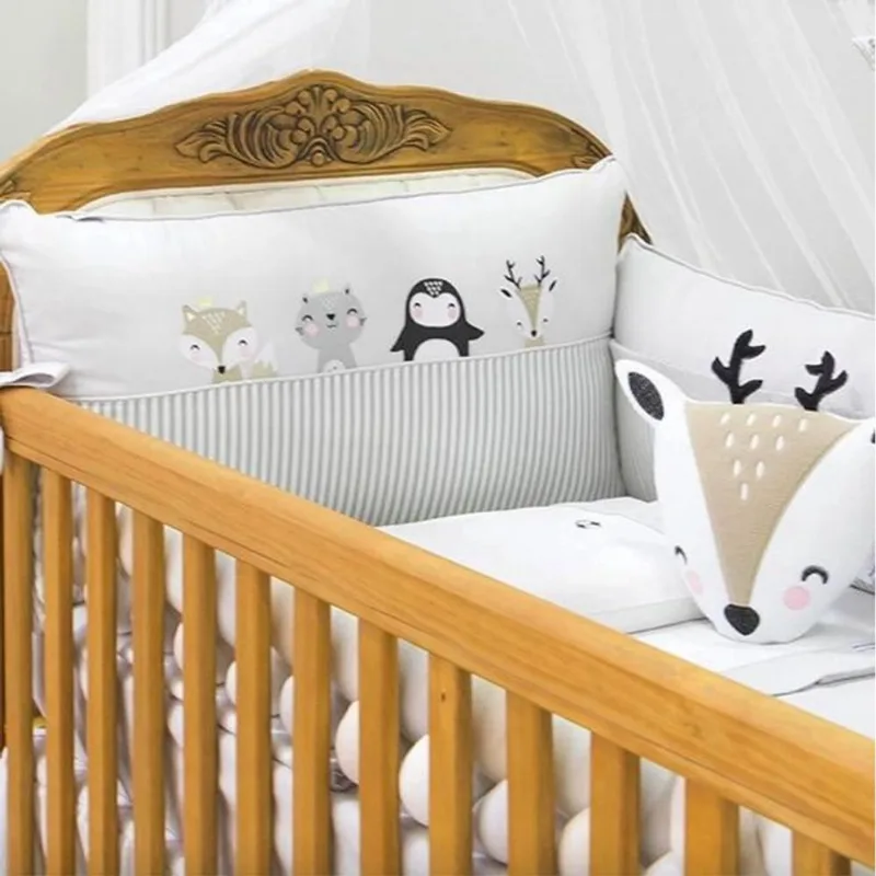 Kit Berço Raposa + Almofada Pompom Algodão Quarto Bebê