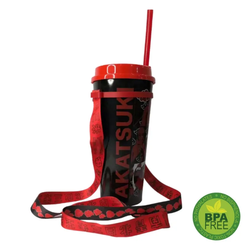 Copo com Tampa Canudo e Fita 1000 ml Naruto Shippuden - Akatsuki