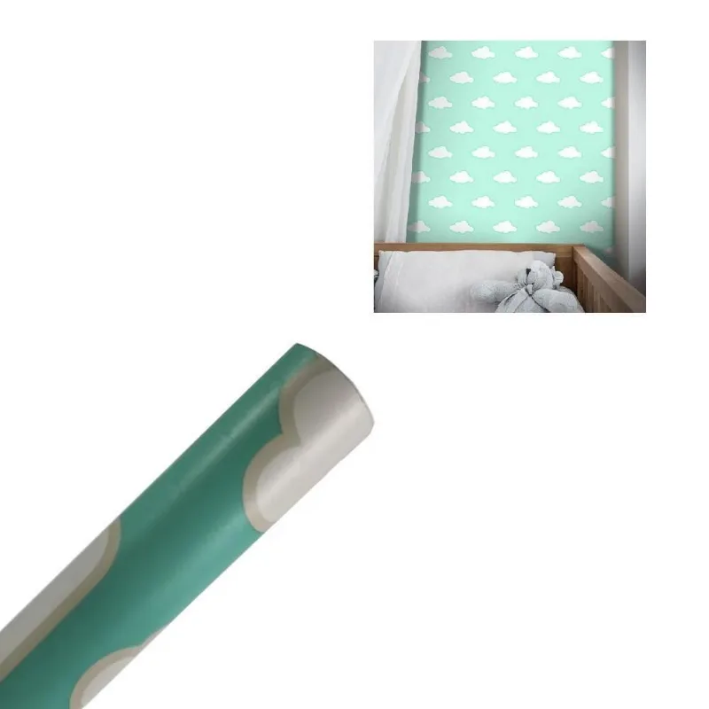 Papel De Parede Infantil Nuvem PVC Adesivo Verde Kangur 5m