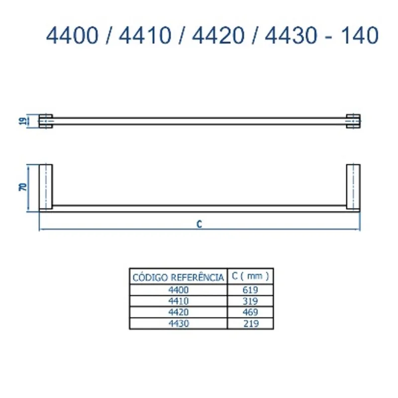 Porta toalha reto longo 4400 bk140 - Fani