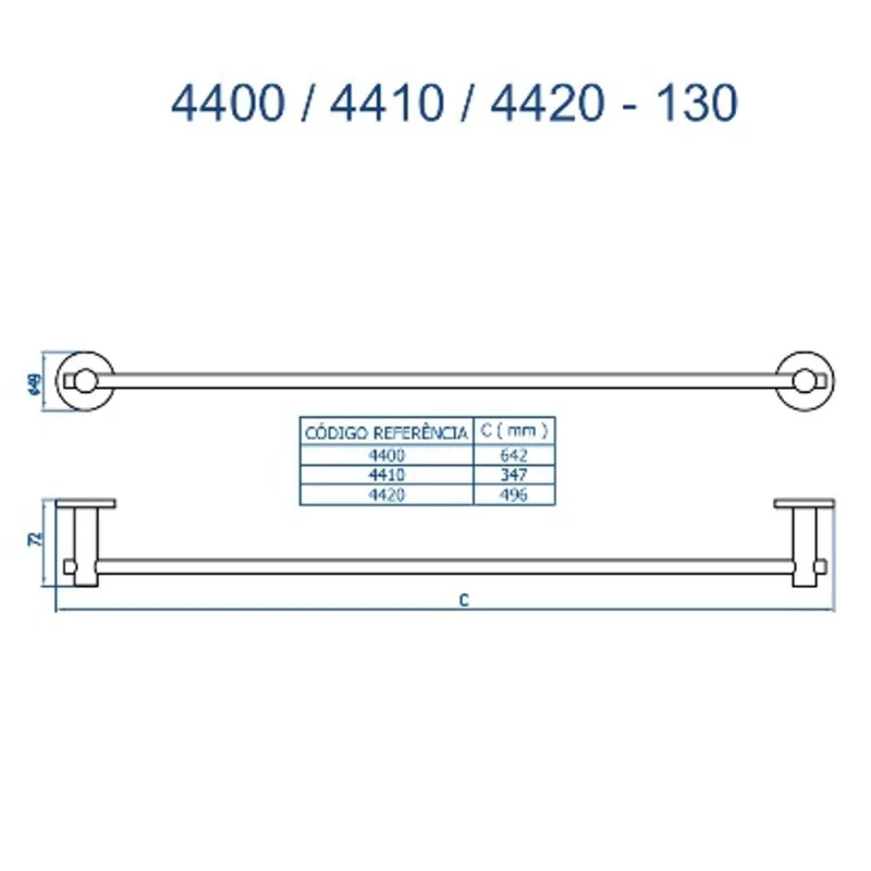 Porta toalha reto longo 4400 bk130 - Fani