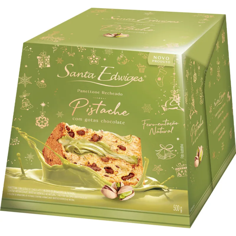 Panettone Gotas de Chocolate Recheado Pistache Santa Edwiges 400g Gourmet - Santa Edwiges