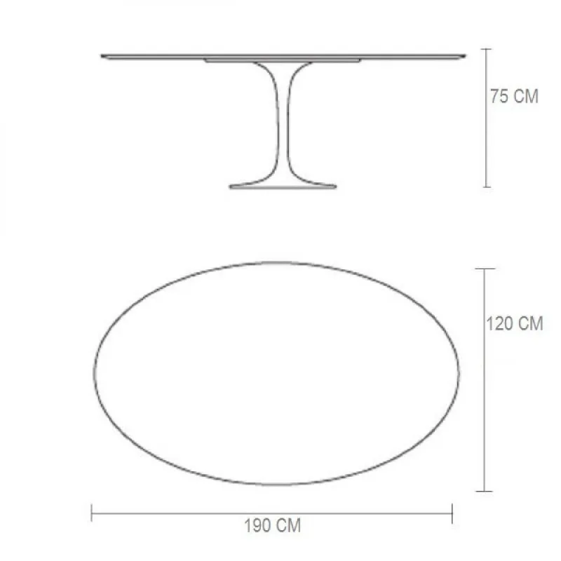 Mesa De Jantar Tulipa Oval 190X120cm Tampo Freijó Preto