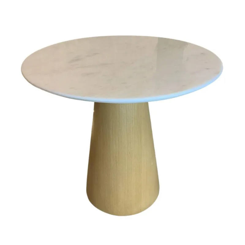 Mesa De Jantar Cone 70 Cm Base Madeira Natural Tampo Mármore